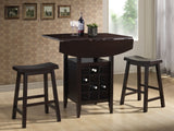BAXTON STUDIO REYNOLDS BLACK WOOD 3-PIECE MODERN DROP-LEAF PUB SET WITH WINE RACK