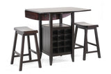 BAXTON STUDIO REYNOLDS BLACK WOOD 3-PIECE MODERN DROP-LEAF PUB SET WITH WINE RACK