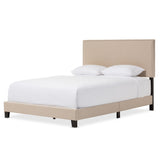 Baxton Studio Ramon Modern and Contemporary Beige Linen Upholstered Queen Size Bed with Nail Heads