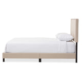 Baxton Studio Ramon Modern and Contemporary Beige Linen Upholstered Queen Size Bed with Nail Heads