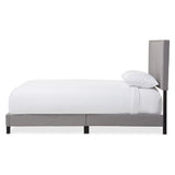 BAXTON STUDIO RAMON MODERN AND CONTEMPORARY GREY FABRIC UPHOLSTERED QUEEN SIZE BED WITH NAIL HEADS