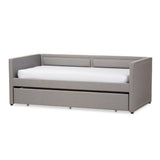 BAXTON STUDIO RAYMOND MODERN AND CONTEMPORARY GREY FABRIC NAIL HEADS TRIMMED SOFA TWIN DAYBED WITH ROLL-OUT TRUNDLE GUEST BED