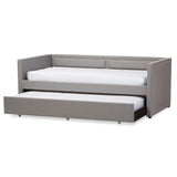 BAXTON STUDIO RAYMOND MODERN AND CONTEMPORARY GREY FABRIC NAIL HEADS TRIMMED SOFA TWIN DAYBED WITH ROLL-OUT TRUNDLE GUEST BED