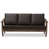 Baxton Studio Pierce Mid-Century Modern Brown 3-Seater Faux Leather Sofa
