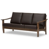 Baxton Studio Pierce Mid-Century Modern Brown 3-Seater Faux Leather Sofa