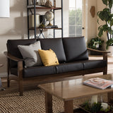 Baxton Studio Pierce Mid-Century Modern Brown 3-Seater Faux Leather Sofa