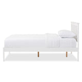 Baxton Studio Celine Modern and Contemporary Geometric Pattern White Solid Wood Queen Size Platform Bed