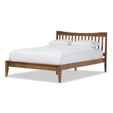 Baxton Studio Edeline Mid-Century Modern Solid Walnut Wood Curvaceous Slatted Queen Size Platform Bed