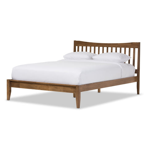 Baxton Studio Edeline Mid-Century Modern Solid Walnut Wood Curvaceous Slatted Queen Size Platform Bed