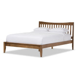 Baxton Studio Edeline Mid-Century Modern Solid Walnut Wood Curvaceous Slatted Full Size Platform Bed