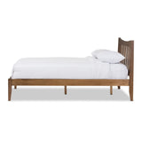 Baxton Studio Edeline Mid-Century Modern Solid Walnut Wood Curvaceous Slatted Queen Size Platform Bed