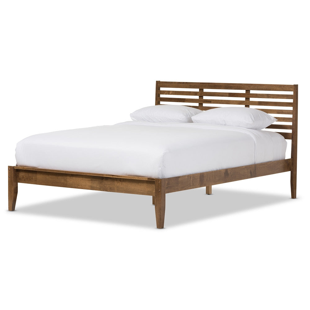Baxton Studio Daylan Mid-Century Modern Solid Walnut Wood Slatted King Size Platform Bed