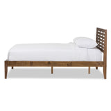 Baxton Studio Daylan Mid-Century Modern Solid Walnut Wood Slatted King Size Platform Bed