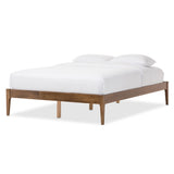 Baxton Studio Daylan Mid-Century Modern Solid Walnut Wood Slatted Queen Size Platform Bed