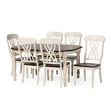 Baxton Studio Newman Chic Country Cottage Antique Oak Wood and Distressed White 7-Piece Dining Set with 5-Feet Extendable Dining Table
