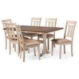 BAXTON STUDIO ROSEBERRY SHABBY CHIC FRENCH COUNTRY COTTAGE ANTIQUE OAK WOOD AND DISTRESSED WHITE 7-PIECE DINING SET WITH TRESTLE BASE 60-INCH FIXED TOP DINING TABLE