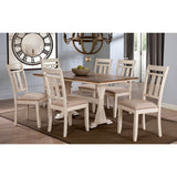 BAXTON STUDIO ROSEBERRY SHABBY CHIC FRENCH COUNTRY COTTAGE ANTIQUE OAK WOOD AND DISTRESSED WHITE 7-PIECE DINING SET WITH TRESTLE BASE 60-INCH FIXED TOP DINING TABLE