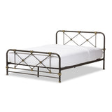 Baxton Studio Beatrice Stippled Black and Brass Queen Size Metal Platform Bed