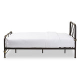 Baxton Studio Beatrice Stippled Black and Brass Queen Size Metal Platform Bed