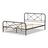 Baxton Studio Beatrice Stippled Black and Brass Queen Size Metal Platform Bed
