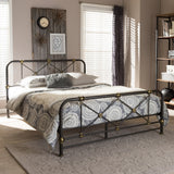 Baxton Studio Beatrice Stippled Black and Brass Queen Size Metal Platform Bed