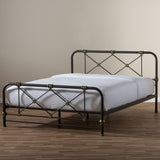 Baxton Studio Beatrice Stippled Black and Brass Queen Size Metal Platform Bed