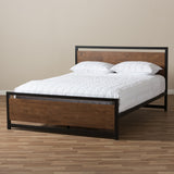 Baxton Studio Gabby Industrial Style Antique Bronze Finished Metal and Walnut Wood Full Size Platform Bed