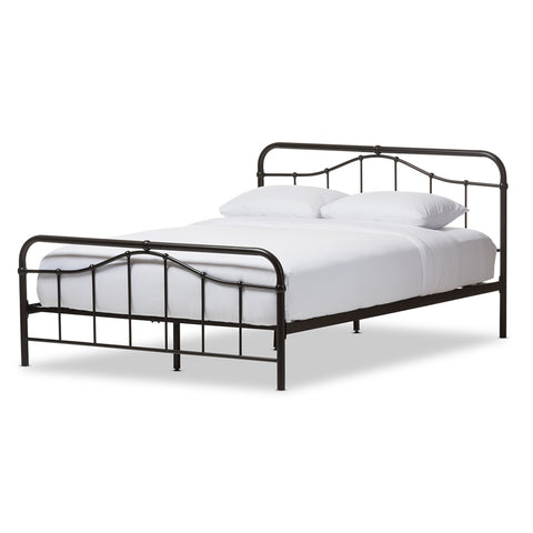 BAXTON STUDIO UPTON VINTAGE INSPIRED DARK BRONZE FINISH QUEEN SIZE IRON METAL PLATFORM BED