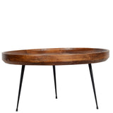 Round Mango Wood Coffee Table With Splayed Metal Legs, Brown and Black