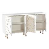 Rustic 4 Door Mango Wood Sideboard with Carved Front, White and Brown