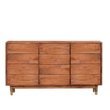 Handcrafted Wooden Sideboard with Shutter Design Door Storage, Rustic Brown