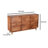 Handcrafted Wooden Sideboard with Shutter Design Door Storage, Rustic Brown