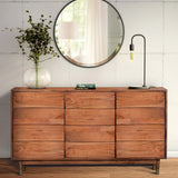 Handcrafted Wooden Sideboard with Shutter Design Door Storage, Rustic Brown