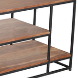 3 Tier Metal Framed Entertainment Unit with Wooden Shelves, Brown and Black