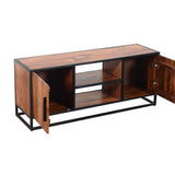 54 Inch Metal Frame TV Console with 2 Side Door Cabinets, Black and Brown