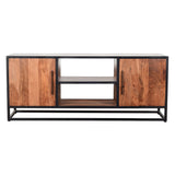 54 Inch Metal Frame TV Console with 2 Side Door Cabinets, Black and Brown