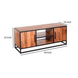 54 Inch Metal Frame TV Console with 2 Side Door Cabinets, Black and Brown