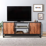 54 Inch Metal Frame TV Console with 2 Side Door Cabinets, Black and Brown