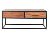2 Drawer Industrial Metal Coffee Table with Wooden Tile Top, Brown and Black