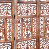 Handcrafted 3 Panel Mango Wood Screen with Cutout Filigree Carvings, Brown