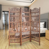 Handcrafted 3 Panel Mango Wood Screen with Cutout Filigree Carvings, Brown