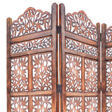 3 Panel Mango Wood Screen with Intricate Cutout Carvings, Brown