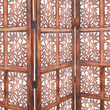 3 Panel Mango Wood Screen with Intricate Cutout Carvings, Brown