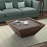 36 Inch Square Shape Acacia Wood Coffee Table with Trapezoid Base, Brown