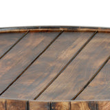 34 Inch Round Wooden Coffee Table with Plank Style Side, Rustic Brown