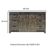 60 Inch Wooden Console with Barn Style Sliding Door Storage,Distressed Brown