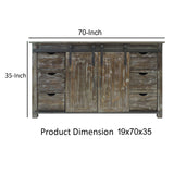 70 Inch Wooden Console with Barn Style Sliding Door Storage,Distressed Brown