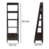 4 Shelf Wooden Ladder Bookcase with Bottom Drawer, Distressed Brown