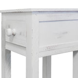 Rough Sawn Textured Wooden Side Accent Table With Drawer, Antique White