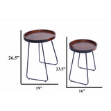 The Urban Port Wooden Round Tray Top End Tables, Brown And Black, Set Of 2